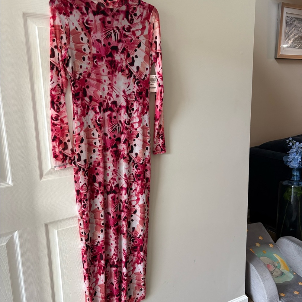 Bar III Vibrant Pink Floral Long Sleeve Dress